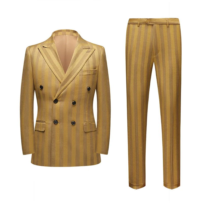

dged0019 Men's double breasted Korean style casual two piece suit