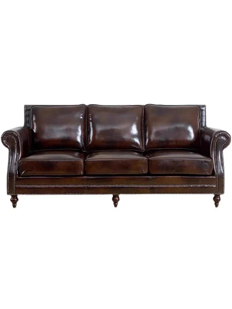 

Retro single and double three-person oil wax leather simple leather sofa combination