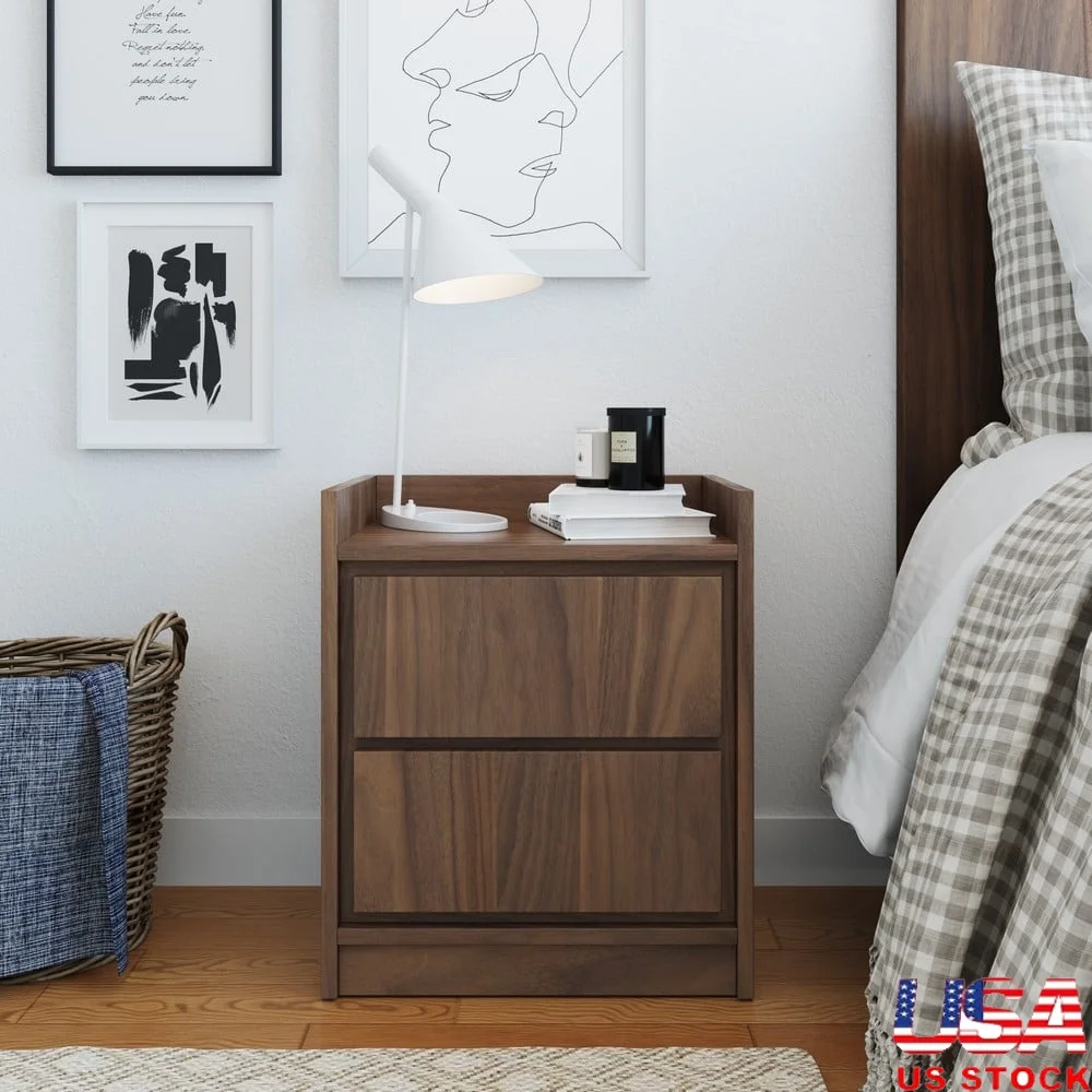 

Mid-Century Modern Low Profile Nightstand with Swing Door Durable MDF Construction Easy Assembly Bedroom Furniture Essential