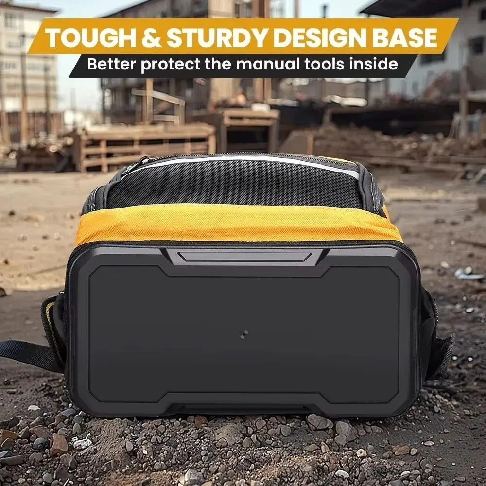 Multiple Pockets Tool Backpack 1680D Oxford Molded Base Large Capacity Tool Bag Organizer Laptop Compartment Easy Carrying