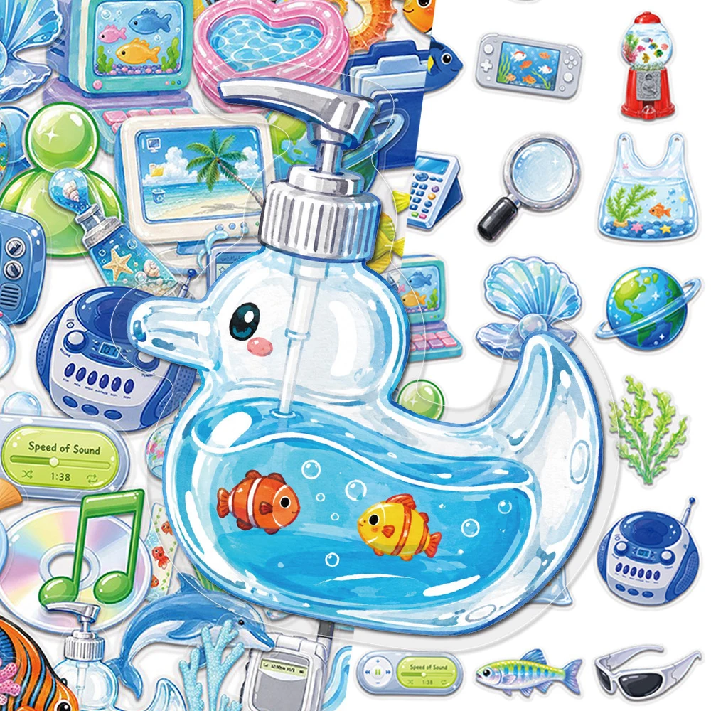 10/30/60pcs Frutiger Aero Design Aesthetic Stickers Transparent Waterproof Decals Luggage Phone Guitar Cartoon Sticker Wholesale