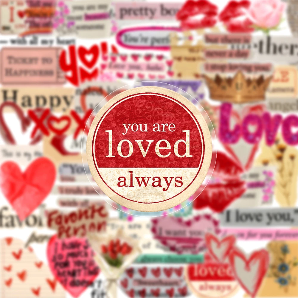

10/30/50pcs Valentine's Day Love Phrases Stickers Cartoon Decals Decoration Water Bottle Phone Laptop Transparent Sticker Pack