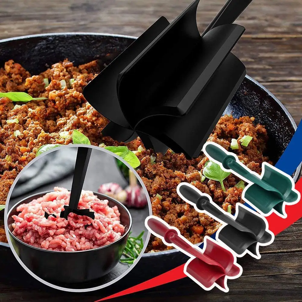 

1PCS Handheld Meat Chopper Multifunctional Beef Potato Kitchen Gadgets Non-Stick Grinder Heat Masher Utensil Resistant E2O4