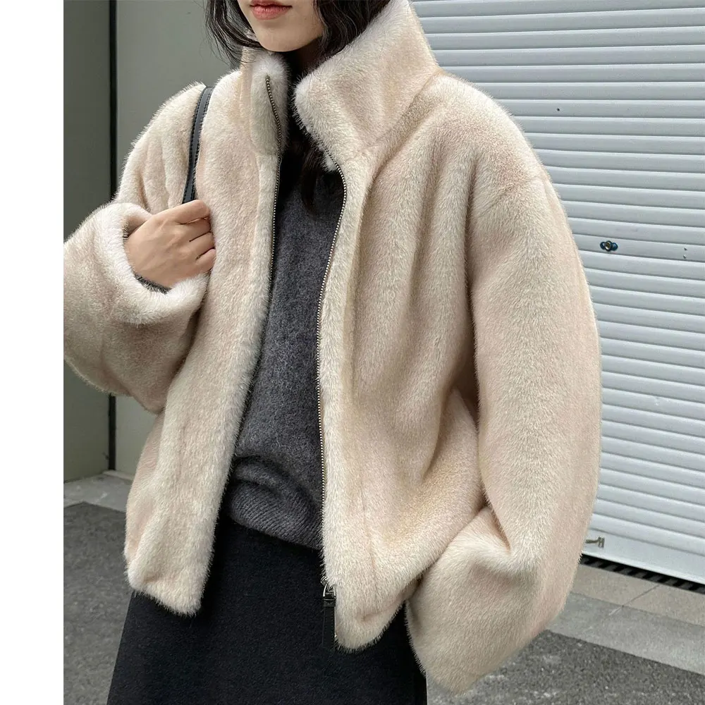 

2025 Women Winter Warm Furry Coat Faux Fur Stand Collar Coat Cool Jacket Women Tops Coat Casaco Feminino