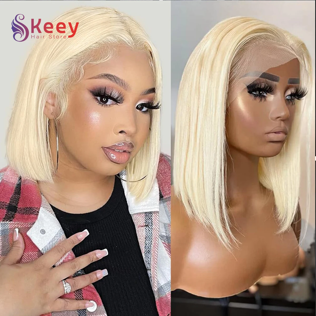 14 بوصة قصيرة مستقيم بوب شعر مستعار شعر الإنسان 200 الكثافة شقراء 613 الملونة خصلات الشعر المستعار الإنسان 5x5 إغلاق باروكة من شعر طبيعي للنساء