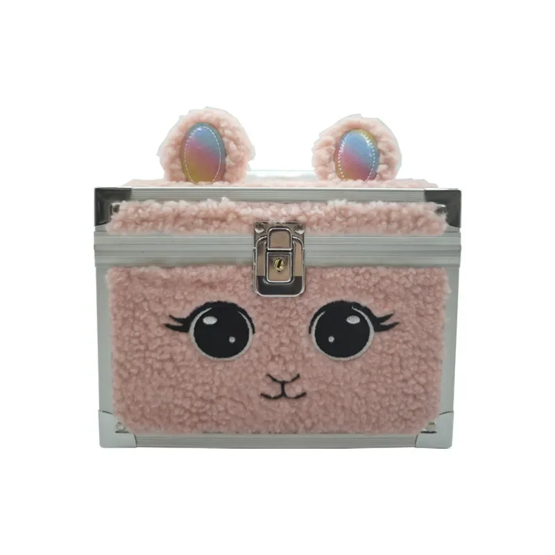 For Aluminum Alloy Fluffy Bear Cosmetic Case Pattern Embroidery Beauty Toolbox Jewelry Skin Care Product Storage Suitcase
