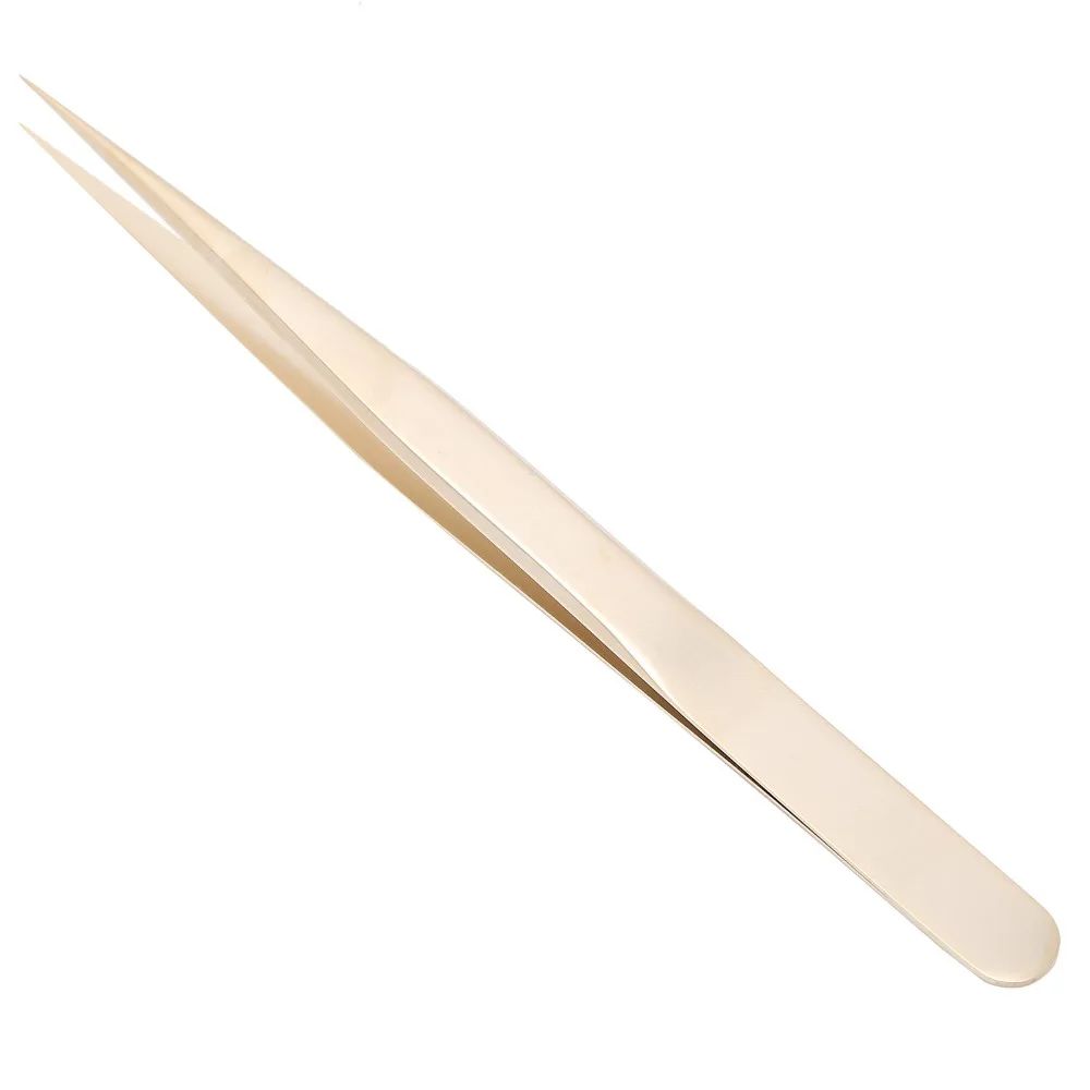Stable Golden Straight Precision Tweezers Aluminum Alloy Fine Pointed Tips Eyelash Tweezers Jewelry Bead Tweezers Manicure