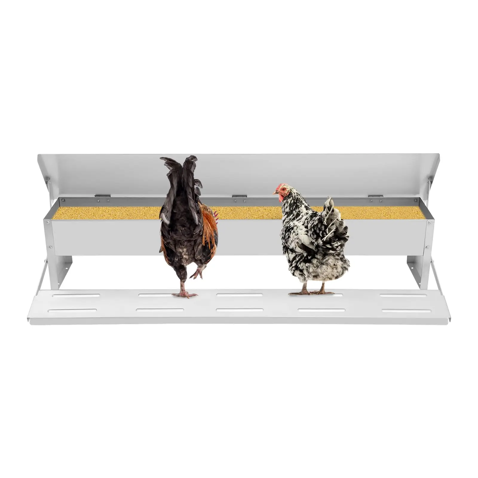 Automatic Galvanized Feeder, 22lbs Automatic Chicken Feeder w/Weatherproof Lid Large Capacity Poultry Feeders Treadle