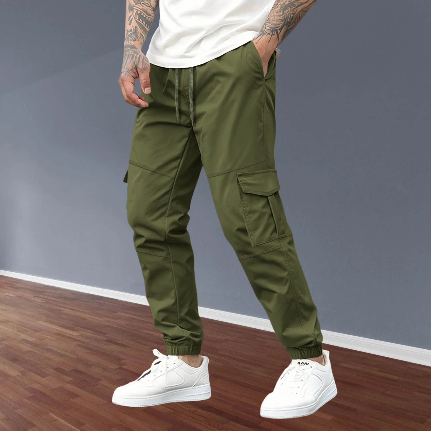 2025 men's casual overalls, youth fashion all-in-one multi-pocket sports pants solid color classic comfortable combat pants