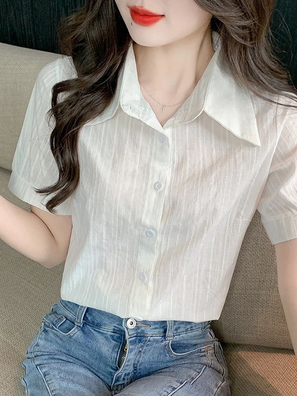 Elegant Thin Cotton Linen Shirt Women's Summer Business Casual Breathable Slimming Pure Cotton Top Versatile Office Wear