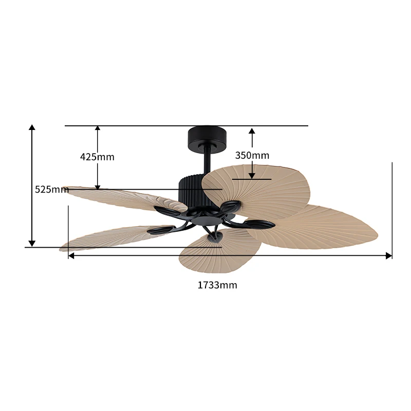 High Quality Best Price Air Cooling Ceiling Fan ABS 5 Blade Palm Leaf 52 Inch Remote Control Electric Household