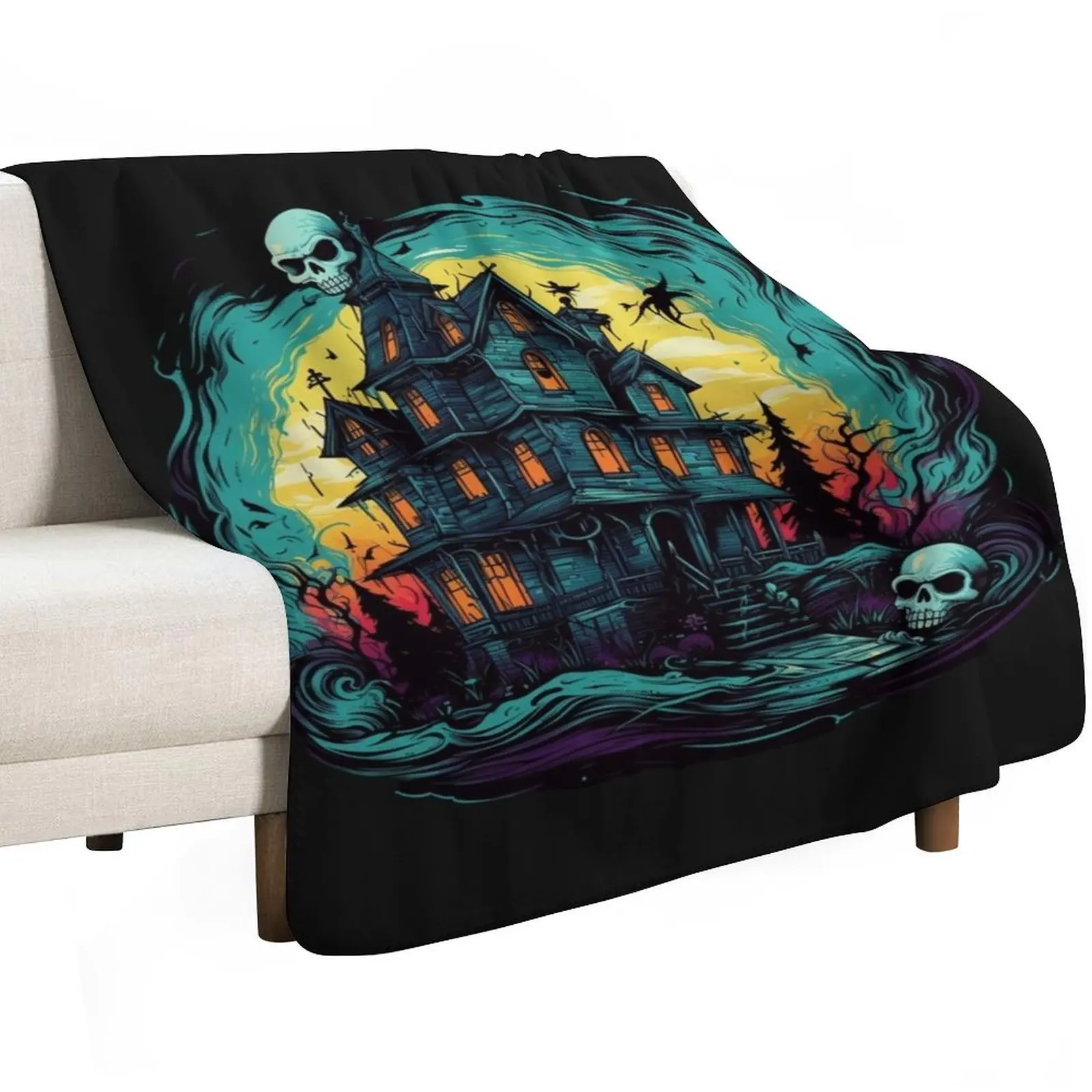 Haunted House Throw Blanket Foldable Soft Warm Blanket for Outdoor Use