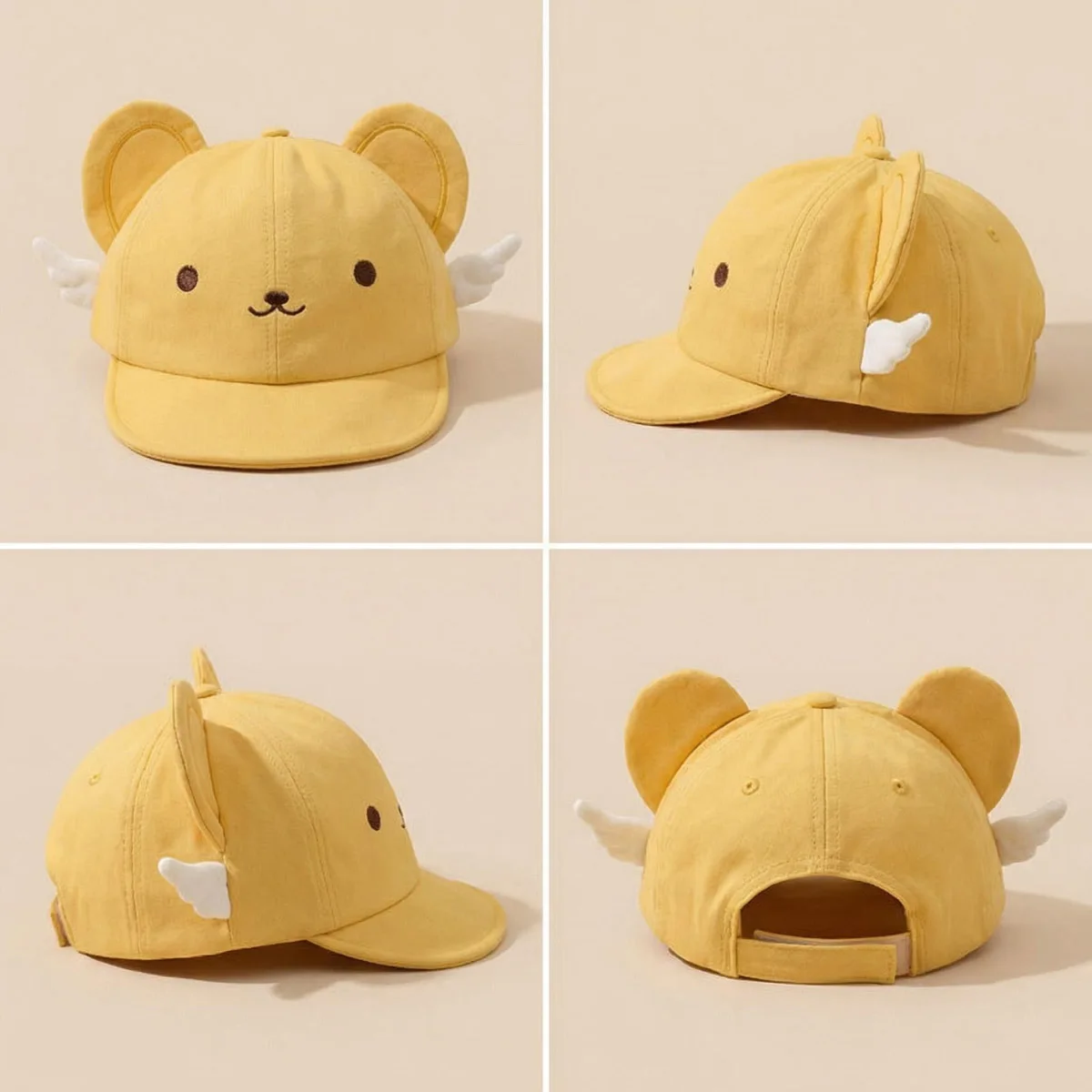 Cute Style Yellow Bear Pattern Cosplay Wings Cap Summer Hats for Women Girls Kids Fashion Cartoon Sun Visors Baseball Caps