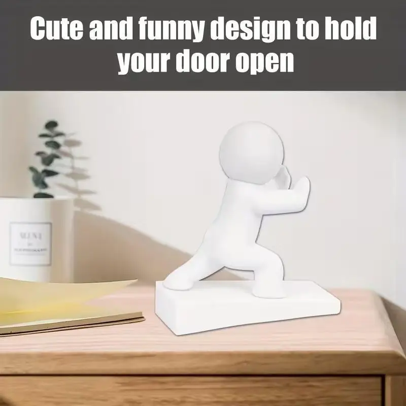 Cute White Humanoid Door Stopper With Non Slip Base Durable Material Perfect For Home Office Bedroom Decor