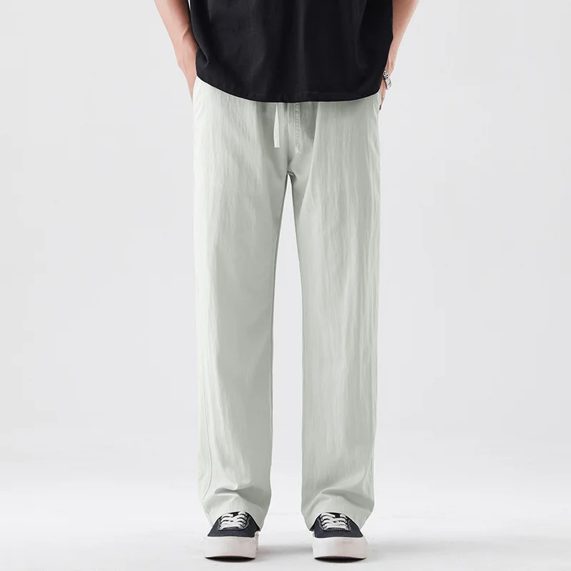 سراويل رجالية صيفية 2025 عصرية جديدة، بسيطة، فضفاضة، قابلة للتنفس، متعددة الاستخدامات، سراويل رفيعة، ريترو أمريكي، سراويل كاجوال عمودية