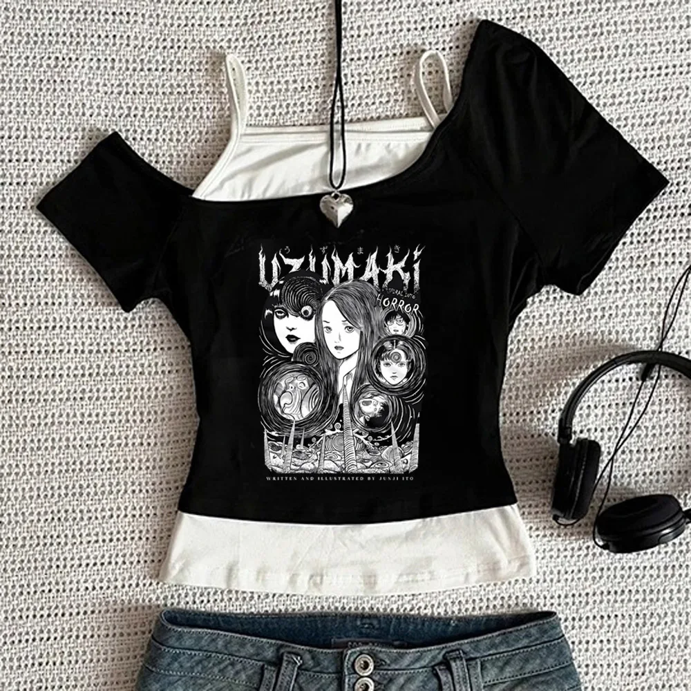 Junji Ito crop top ladies streetwear gothic manga grunge top tees gothic scene  gyaru