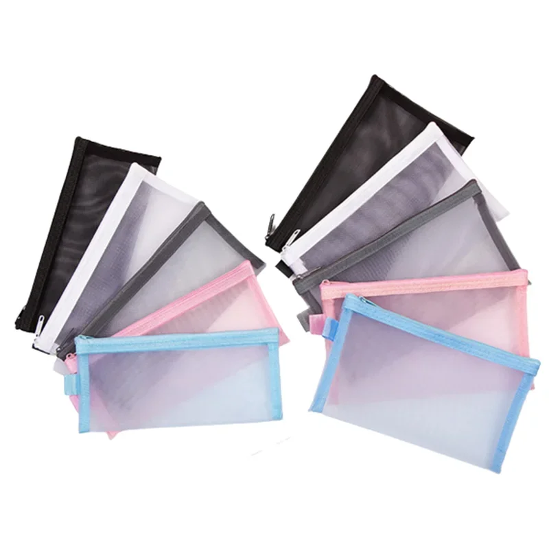 Girl Mesh Cosmetic Bag Nets Stationery Pencil Bag Case Holder Zipper Portable Lipsticks Keys Coin Charge Cable Organizer Case