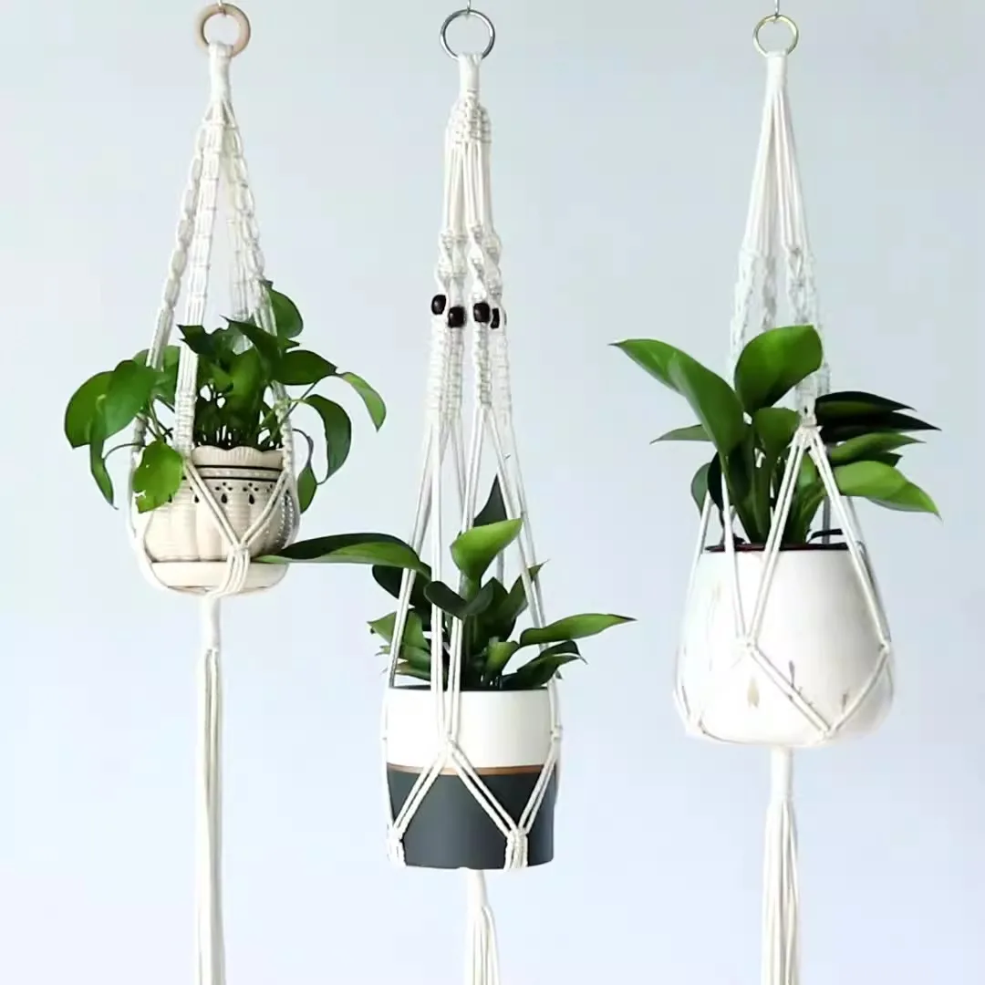 Hanging Plant Handmade Macrame Plant Hanger Flower Pot Planter Hanger Wall Decor Courtyard Garden Hanging Planter Hanging Basket