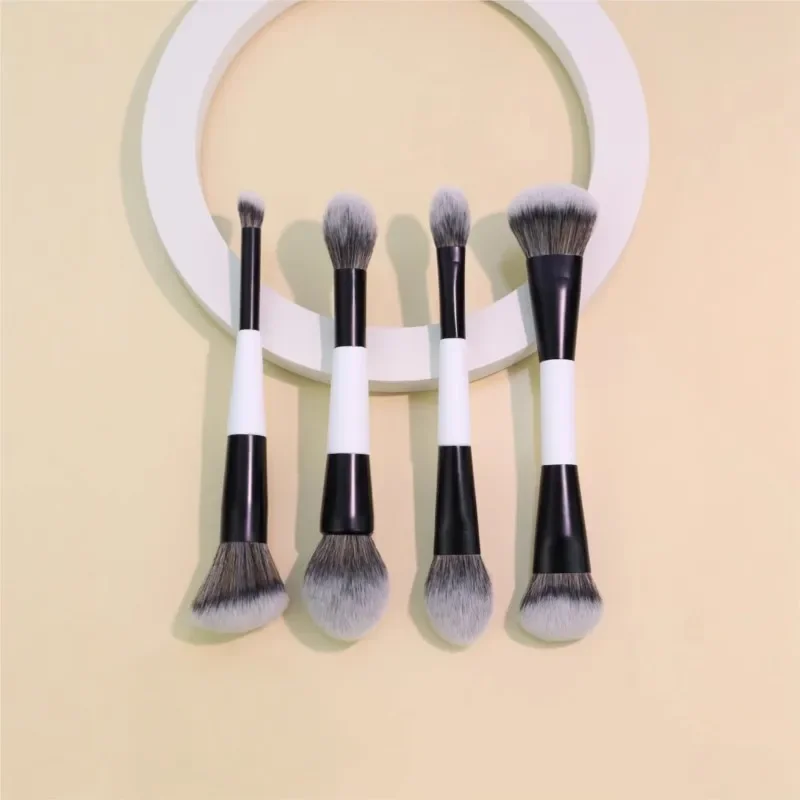 Conjunto de pincéis de maquiagem dupla face, 4 unidades, para base, contorno, mistura, destaque, pó, blush, aplicador
