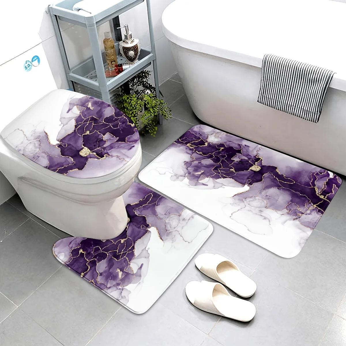 

Набор из 3 предметов с акварельным принтом, полиэфирная ткань, можно стирать в машине, U-образный коврик, нескользящий коврик, чехол на сиденье унитаза.