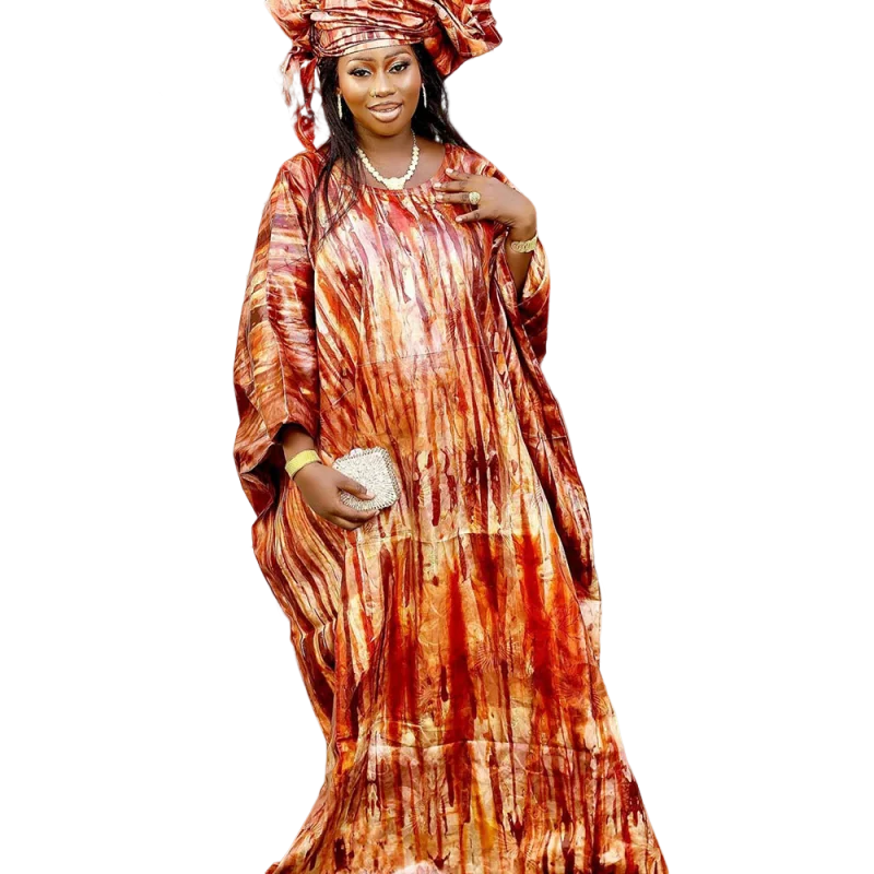 

Elegant African-themed printed long dress for parties, dances, weddings, and celebrations
