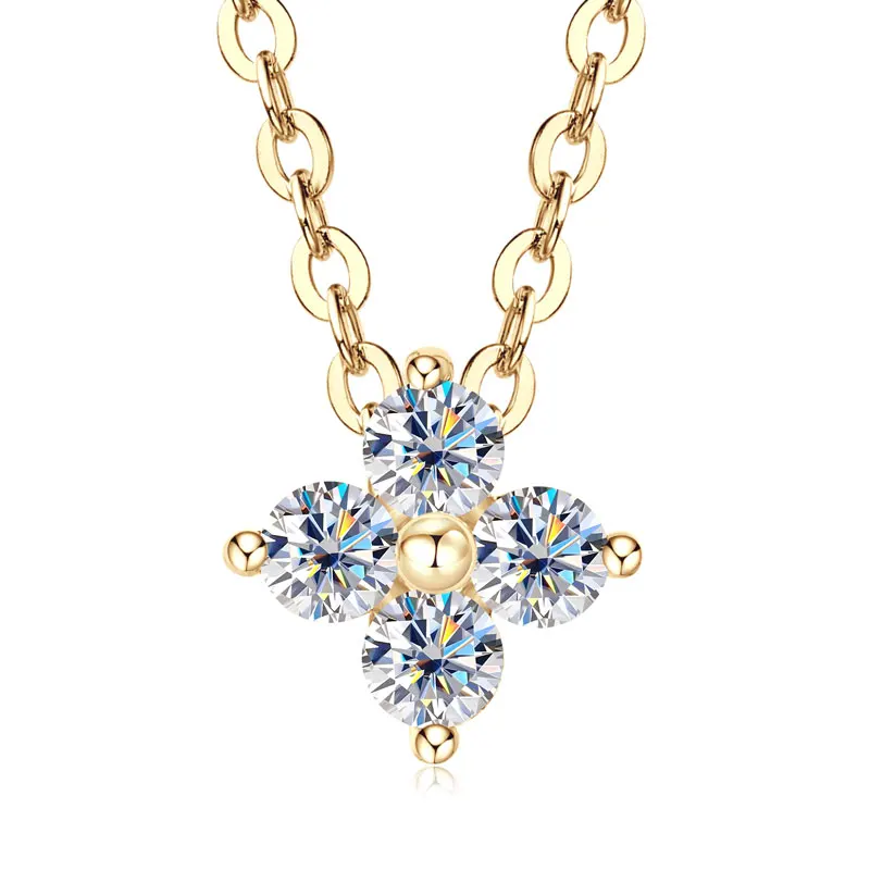 IOGOU Lucky 10K Gouden Bloem Klaver Moissanite Stud Oorbellen voor Vrouwen Echte Gouden Bruiloft Sieraden Gecertificeerd Anti Allergisch Cadeau