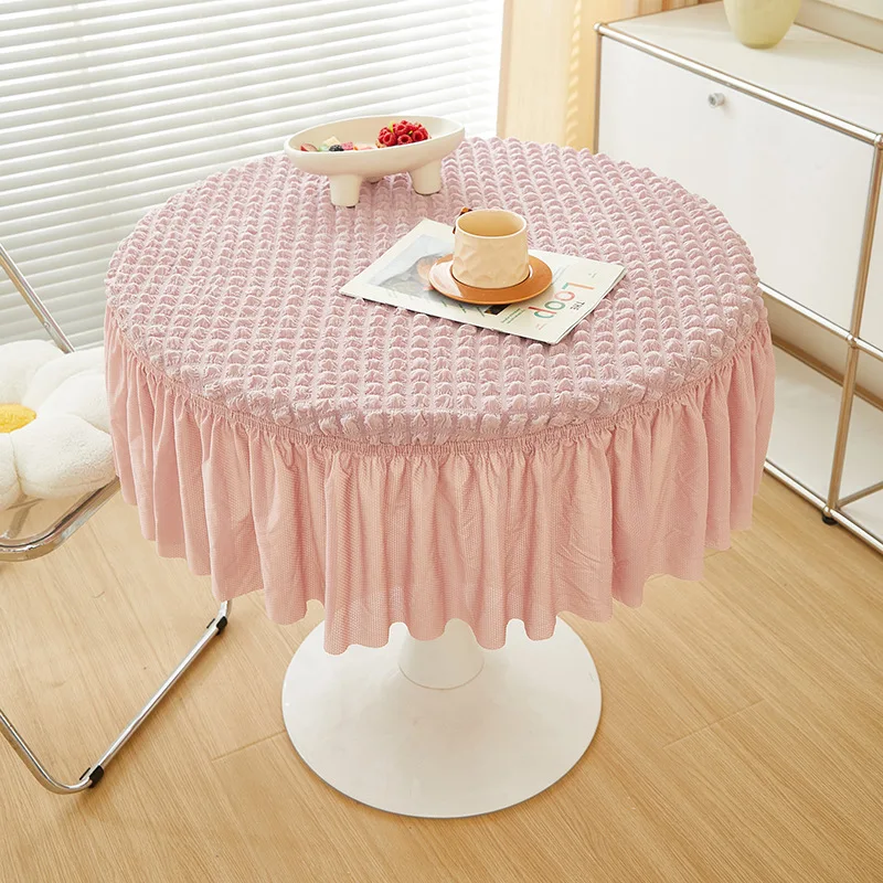 80CM 3D Seersucker Round Tablecloth with 27CM Table Skirt RomanticTable Cover For Wediing Home Living Room Dining Table Decor