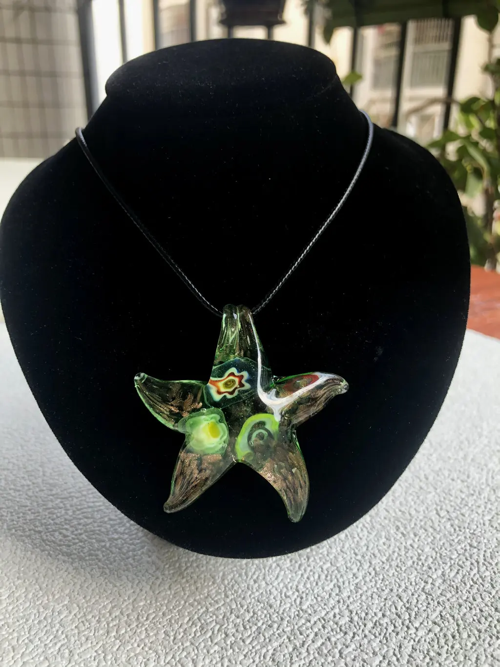 1pc Creative Painting Art Starfish Interior Flower Glass Pendant Necklace with Multiple Colors Available: Red, Blue, Purple, Dee