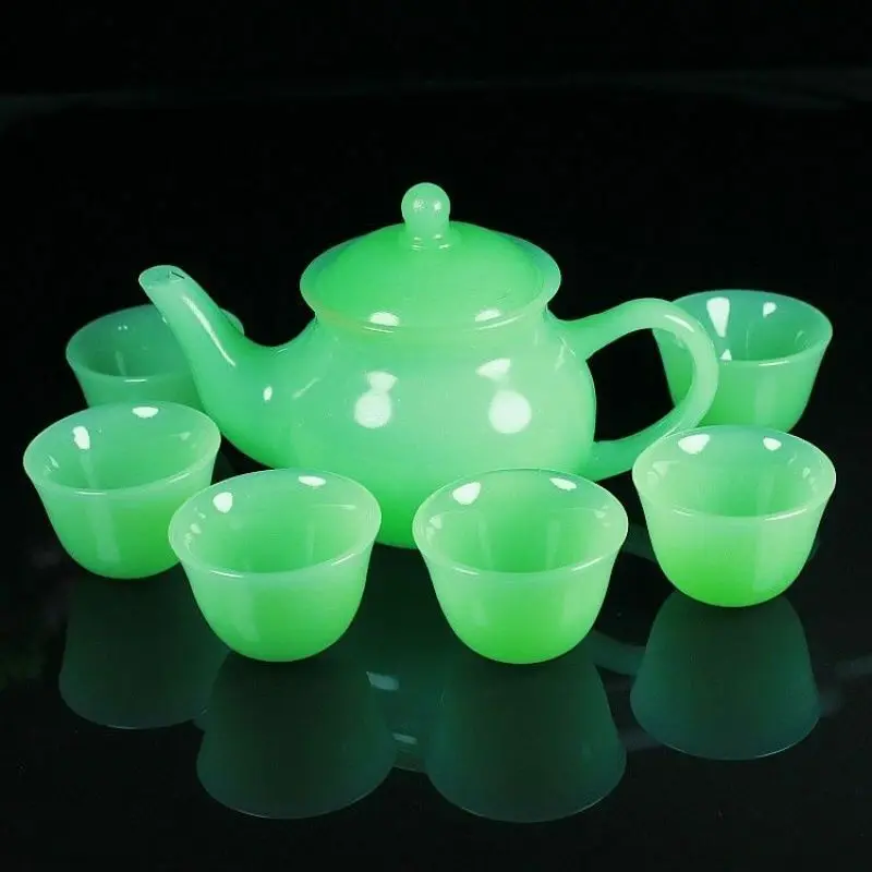 

7pcs/set Natural Green Jade Teapot Teacup Kung Fu Tea Bowl Handmade Tea Set