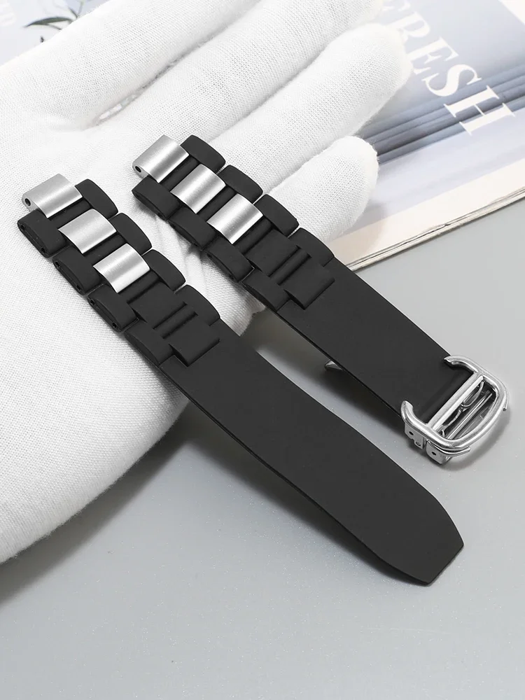 Suitable for C-artier 21st Century Watch Strap W10125U2 Convex Silicone Strap Bracelet Accessories Black and White 20mm