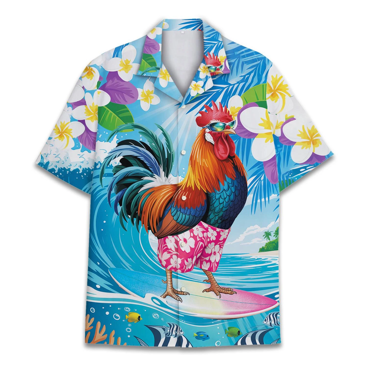 

Rooster Hawaiian Shirt Unisex Summer Beach Chicken Shirt Button Up Rooster Surfing Aloha Hawaiian Shirts Summer Vacation Gift