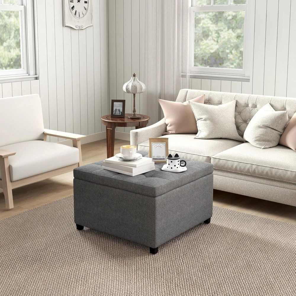 

Storage Ottoman Coffee Table with Flip Top Seat Lid, Tufted Upholstered Footstool with Wood Frame for Living Room, Customized