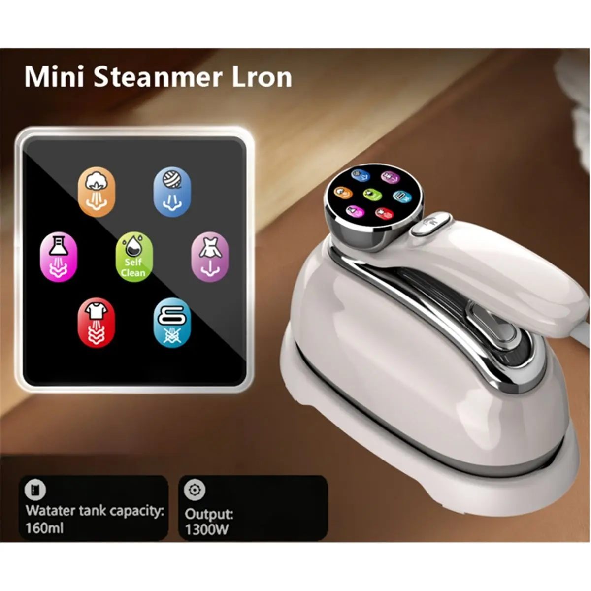 Industrial Tools Mini Steam Iron, with LCD Display, Intelligent Fabric Mode Adjustment Knob, 160ml Water Tank EU Plug