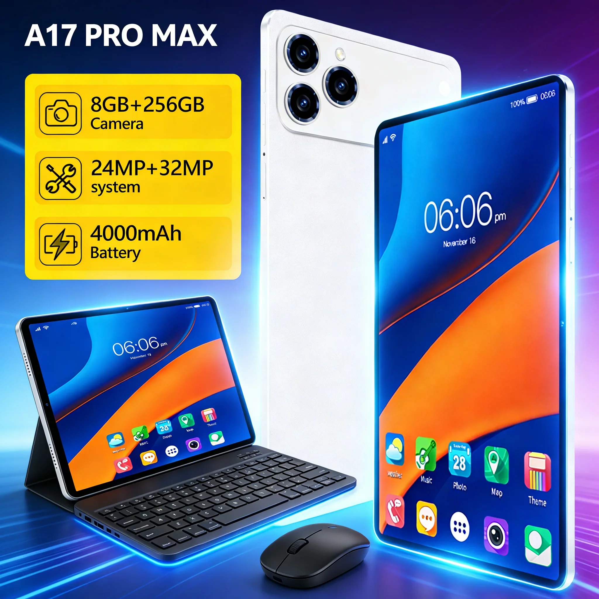 

Flagship A17 Pro Max Pad 8+256GB 10.1 Inch Large Screen 4G LTE Dual SIM Long Lasting Battery Student Tablet