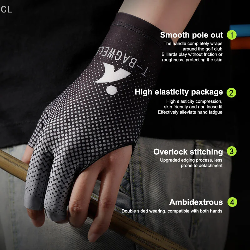 1 x professioneller Billardhandschuh für die linke Hand mit rutschfestem Silikon, atmungsaktiv und elastisch für Snooker-Spiele