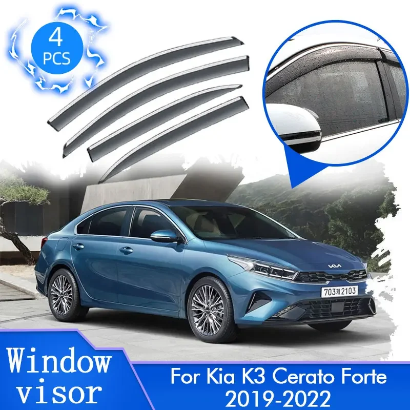 

4x For Kia K3 Cerato Forte BD 2019 2020 2021 2022 Door Side Rain Sun Windows Visors Deflectors Guards Windshield Car Accessories