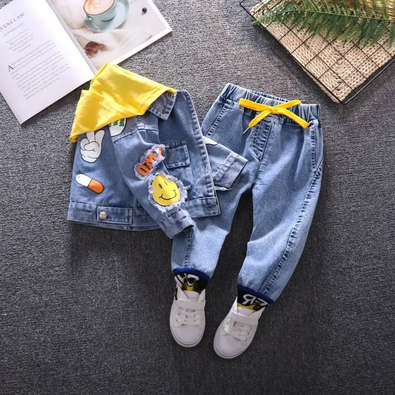 Boys Spring Clothes Suit Handsome Children Denim Two-Piece Suit Western Style Baby Baby Spring and Autumn Clothes