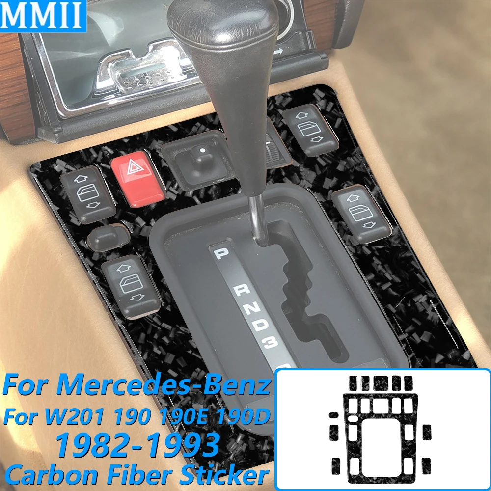 For Mercedes-Benz W201 190 190E 190D 1982-1993 Car Accessories Forged Carbon Fiber Central Control Gear Shift Panel Trim Sticker