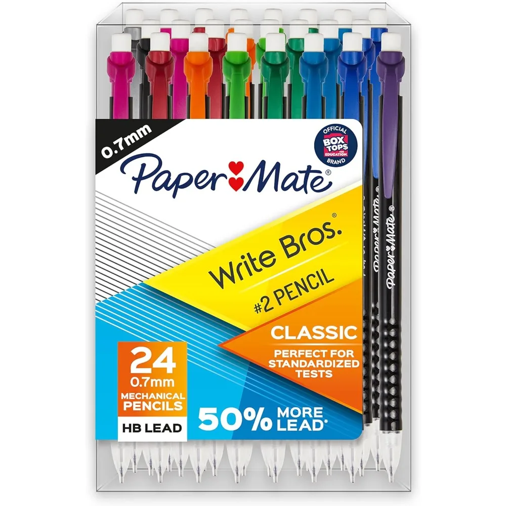 0.7mm Mechanical Pencils 24 Pack #2 HB Lead Refillable Writing Tools with Erasers Bulk School Supplies for Students Classroom Office Standardized Tests Exam Drawing Sketching Back to School Essentials Set of 24