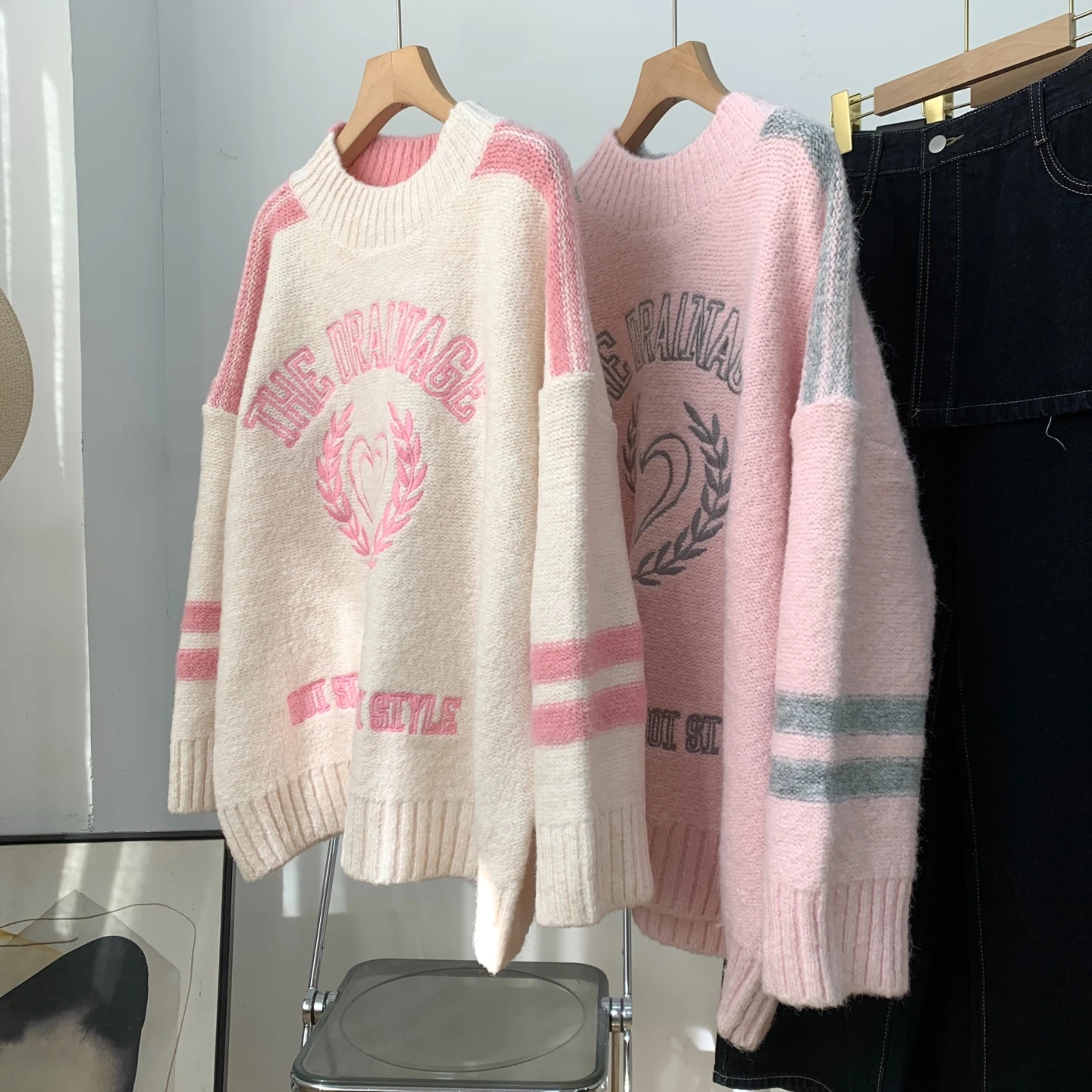 

Sweet Sle Long Sve Women's Faionable American round Ne Sweater Autumn Winter New Sle Versatile Lazy Chic Top K8