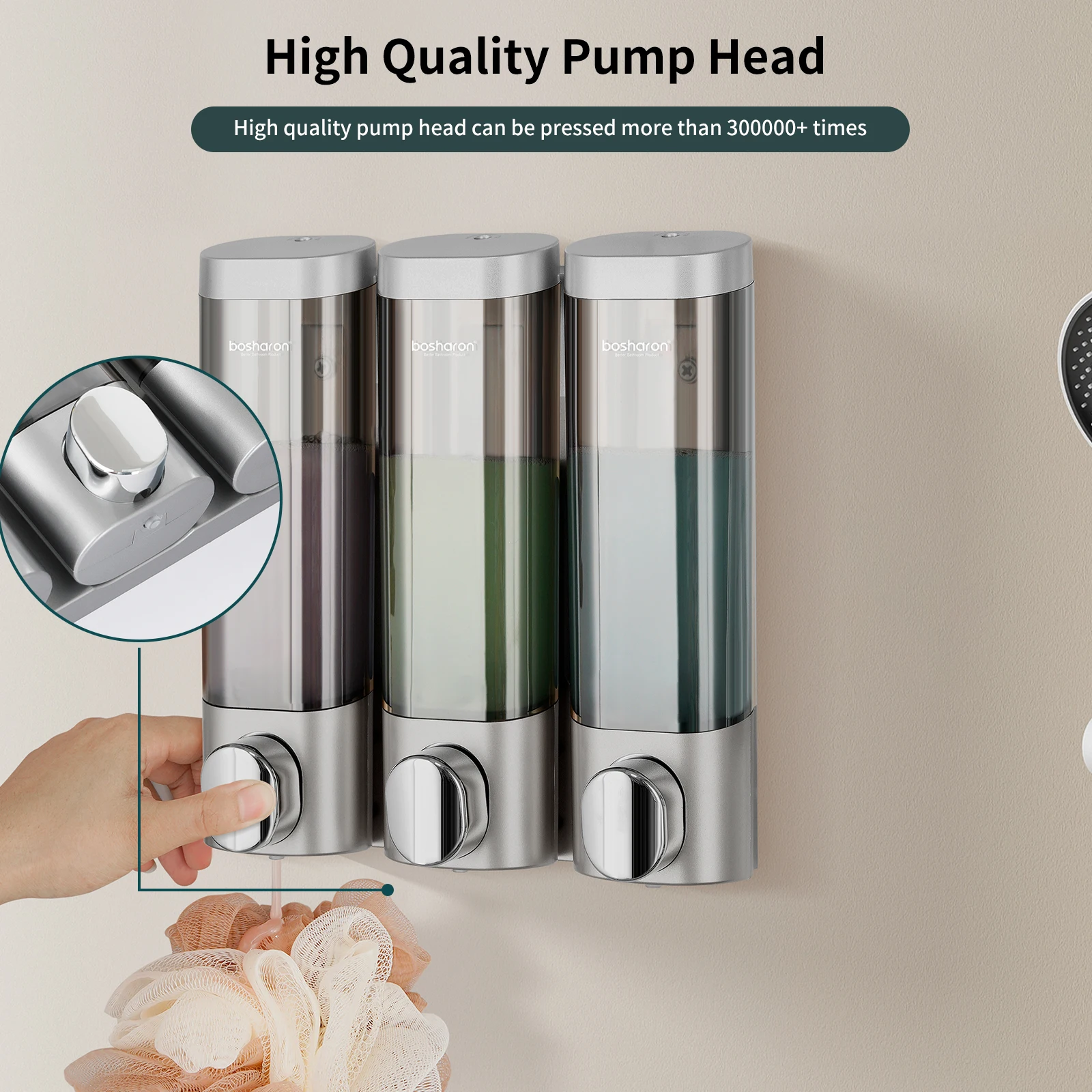 3 in 1 Shower Soap Dispenser, 3×300 ml Chamber Shampoo and Conditioner Dispenser Wall Mounted Shower Pump Soap Dispenser