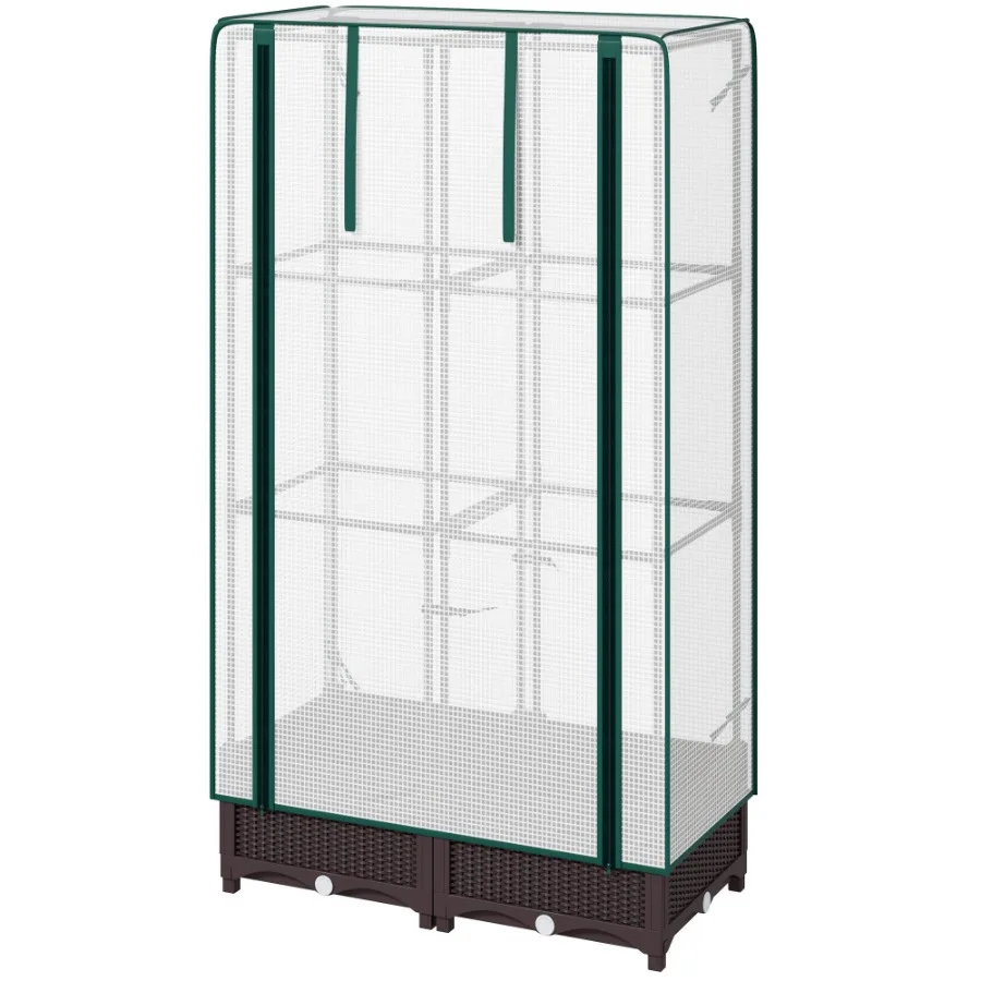 

Garden Bed with Trellis Outdoor Plant Box with PE Cover Drainage Holes and Zipper Door 31.5 x 15.7 x 48.8 Brown