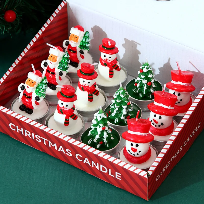 12pcs Set Christmas Candles, Santa Claus, Tree, Snowman, Carnival, Romantic Ornaments, Candlelight Dinner, Christmas Painted - zdjęcie 1