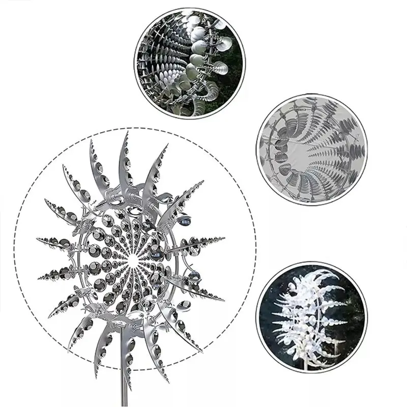 AEE4-Dandelion Fairy Wind Spinner 3D Wind Powered Kinetic Sculpture Lawn Metal Wind Solar Spinners