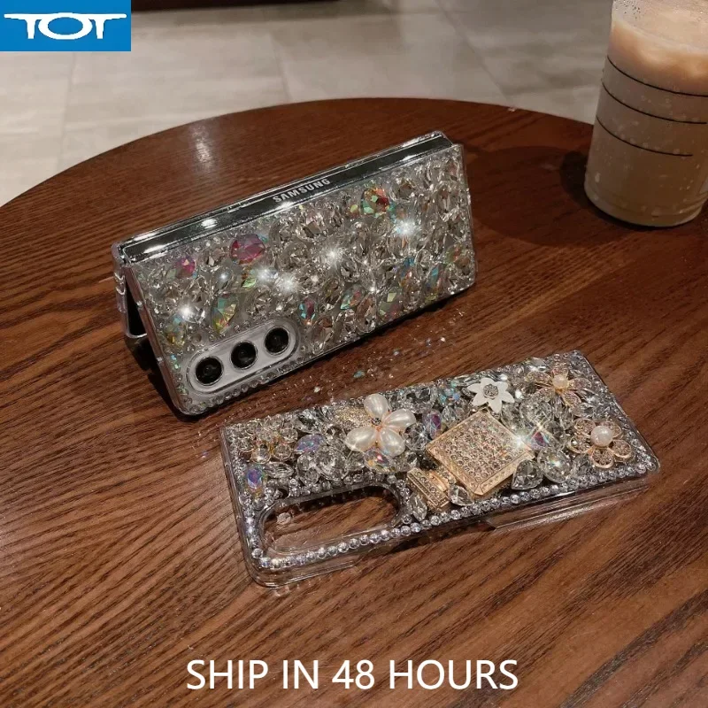 

Handmade Crystal Rhinestones Hard Acrylic Phone Case, Cell Cover, Diamond Glitter, For Samsung Galaxy Z Fold 6 5 4 3, Wholesale