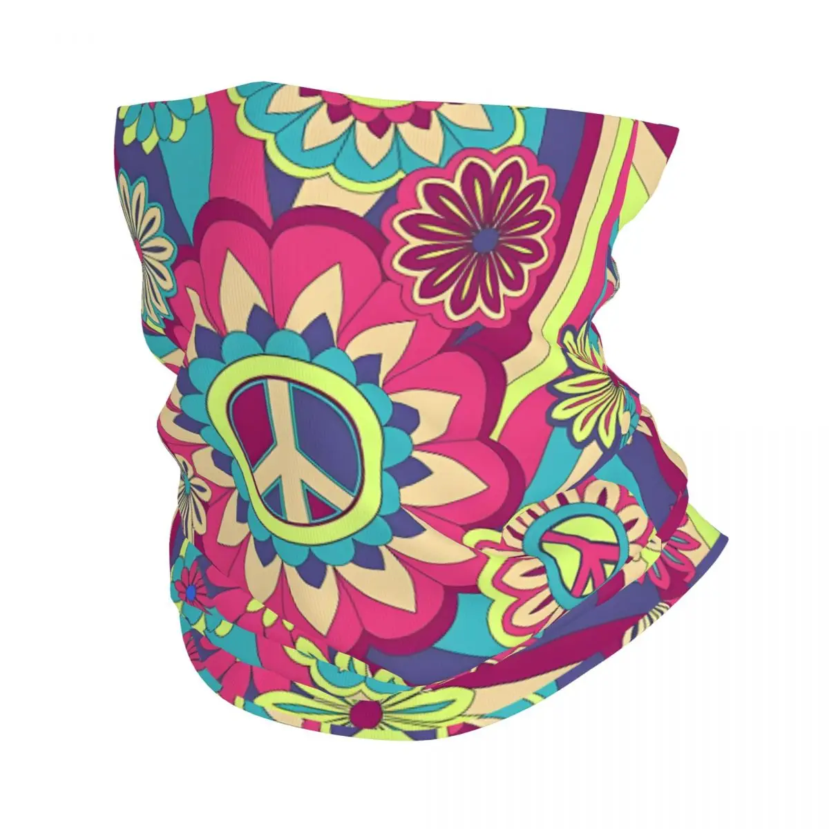 Happy Hippy Trippy Flower Power Bandana Neck Gaiter Printed Balaclavas Wrap Scarf Multifunctional Cycling Running for Men Adult