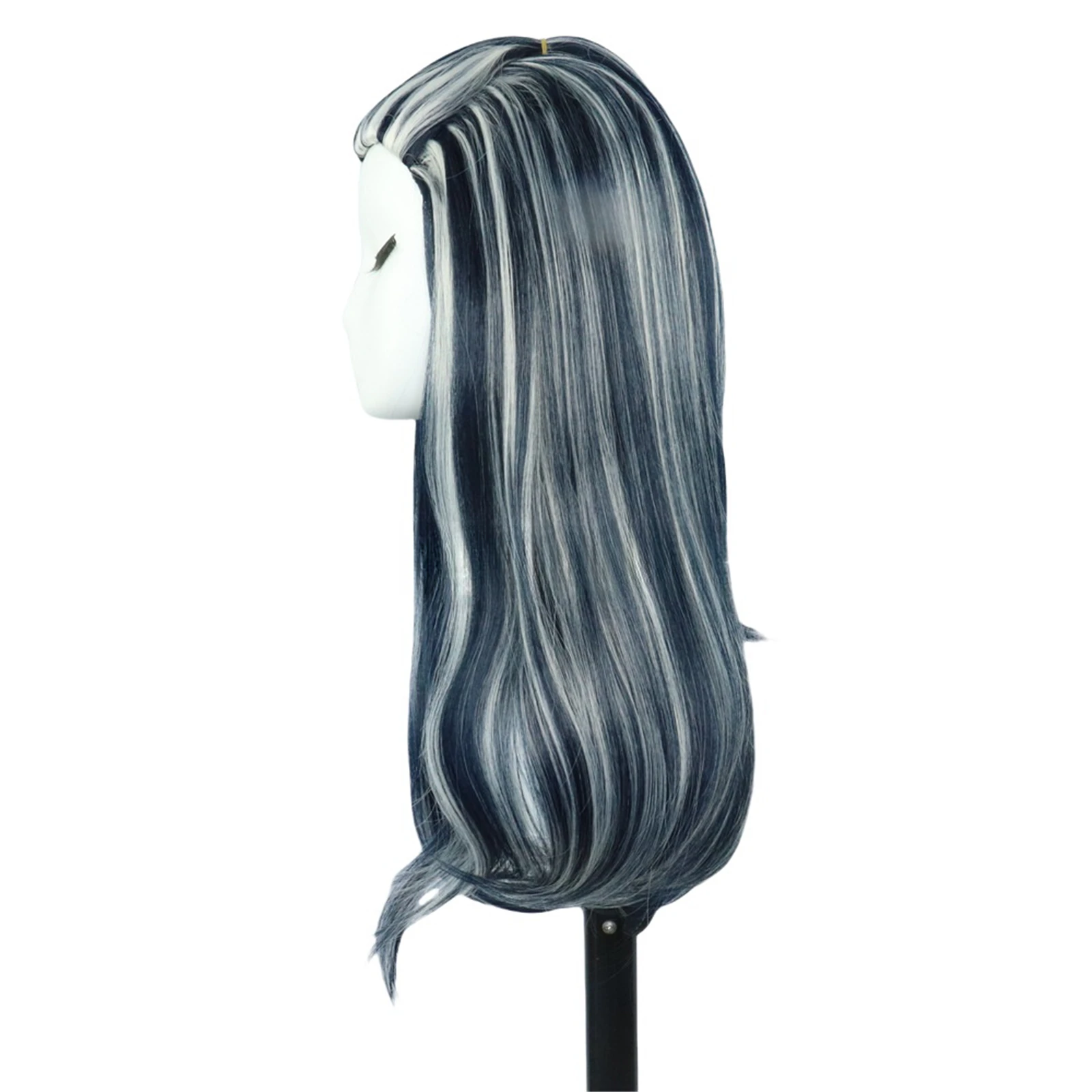 Peluca de Cosplay de Monster High Buzz Stein, juego de rol, pelo blanco y negro, para fiesta de Carnaval y Halloween