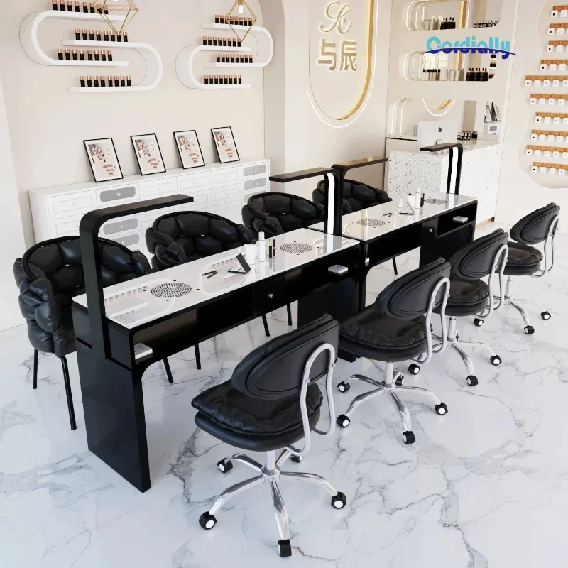 Marble Ceramic Top Manicure Table Single Double Instagram Style Black Nail Salon Workstation Beauty Furniture