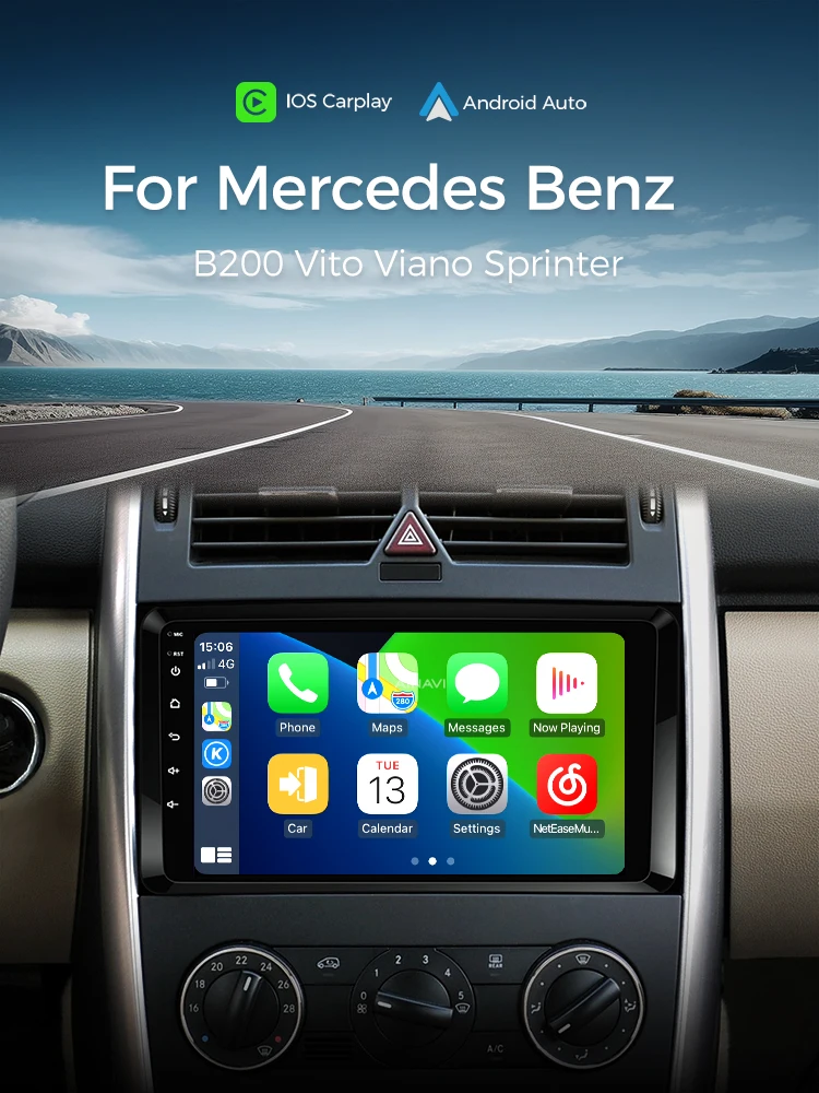 Ainavi Autoradio Voor Mercedes Benz B200 W169 W245 Viano Vito W639 Sprinter W906 Draadloze Carplay Android Auto Multimedia Speler - afbeelding 2