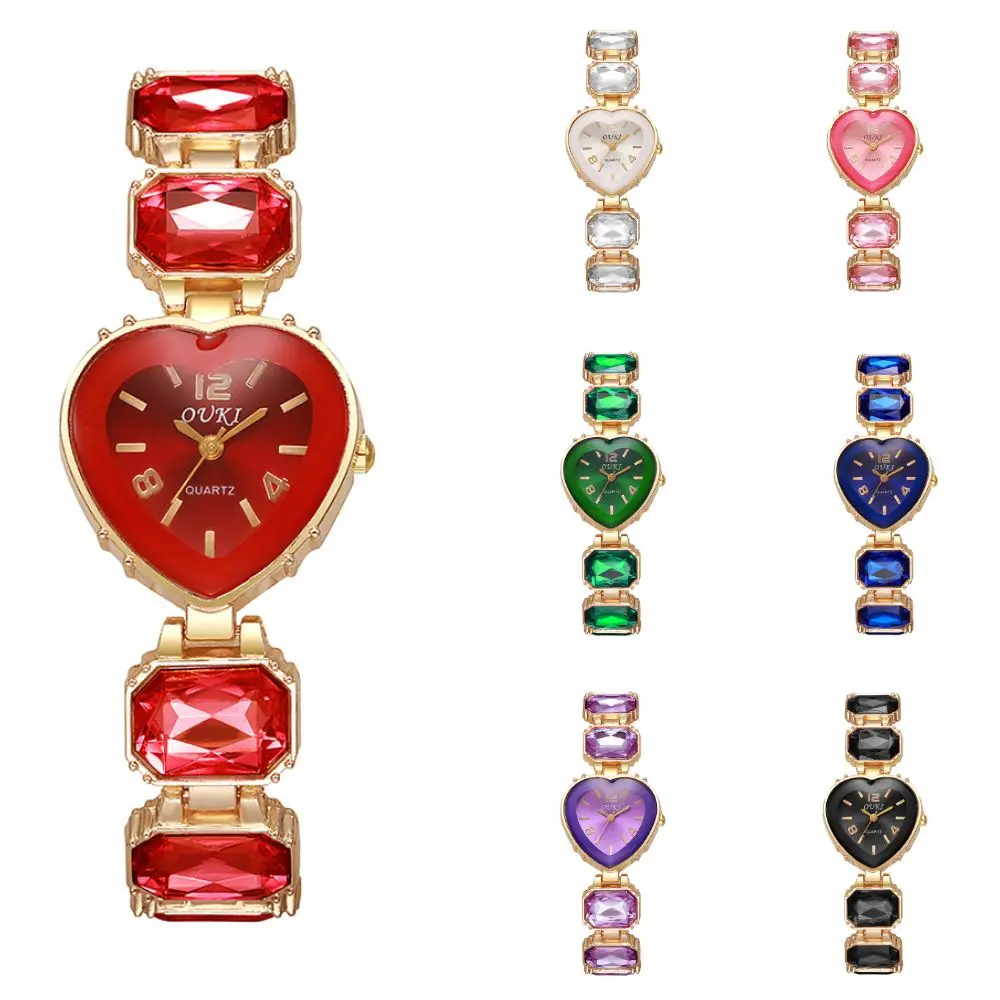 New Rhinestone Quartz Watches Diamond Studded Watch Strap with Adjustable Bracelet Heart Shaped Watch Women Wristwatch Gift